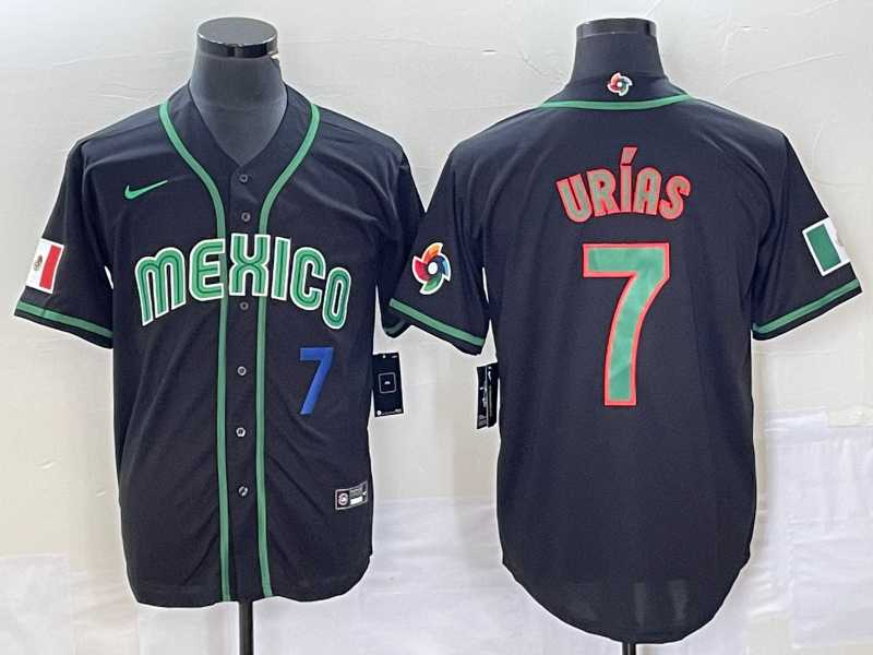 Men%27s Mexico Baseball #7 Julio Urias Number 2023 Black World Classic Stitched Jersey2